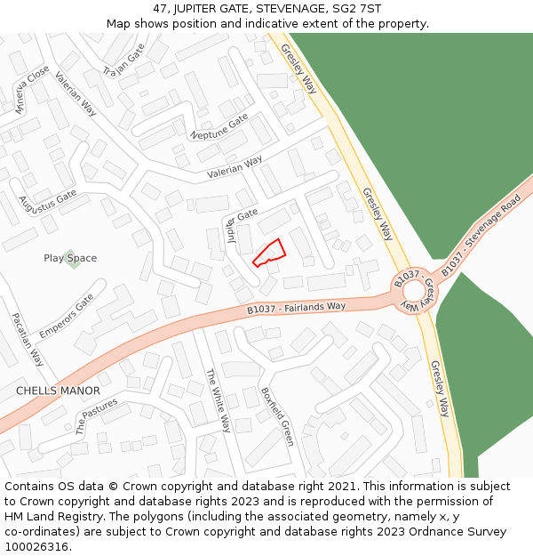 47, JUPITER GATE, STEVENAGE, SG2 7ST: Location map and indicative extent of plot