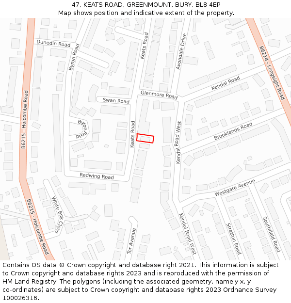 47, KEATS ROAD, GREENMOUNT, BURY, BL8 4EP: Location map and indicative extent of plot