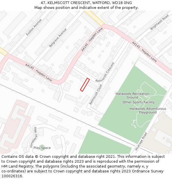 47, KELMSCOTT CRESCENT, WATFORD, WD18 0NG: Location map and indicative extent of plot
