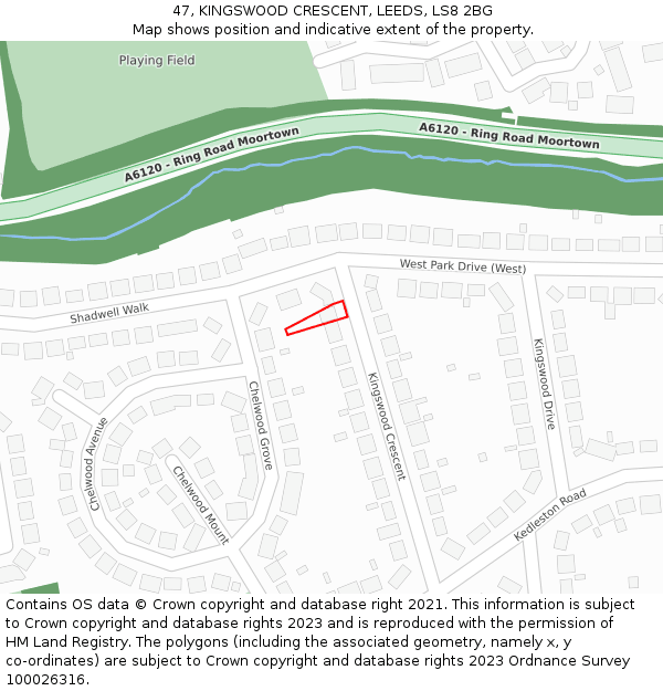 47, KINGSWOOD CRESCENT, LEEDS, LS8 2BG: Location map and indicative extent of plot