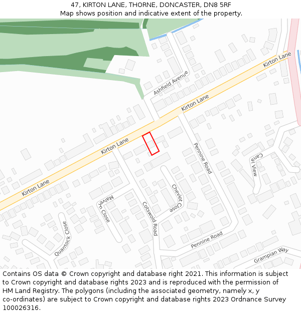 47, KIRTON LANE, THORNE, DONCASTER, DN8 5RF: Location map and indicative extent of plot