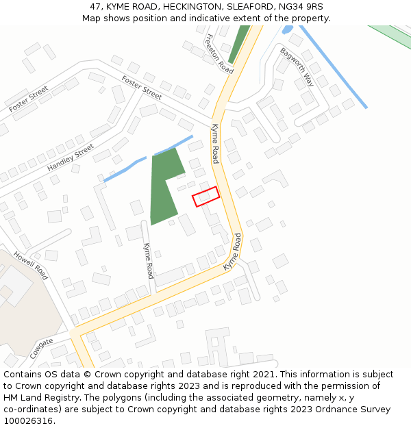 47, KYME ROAD, HECKINGTON, SLEAFORD, NG34 9RS: Location map and indicative extent of plot