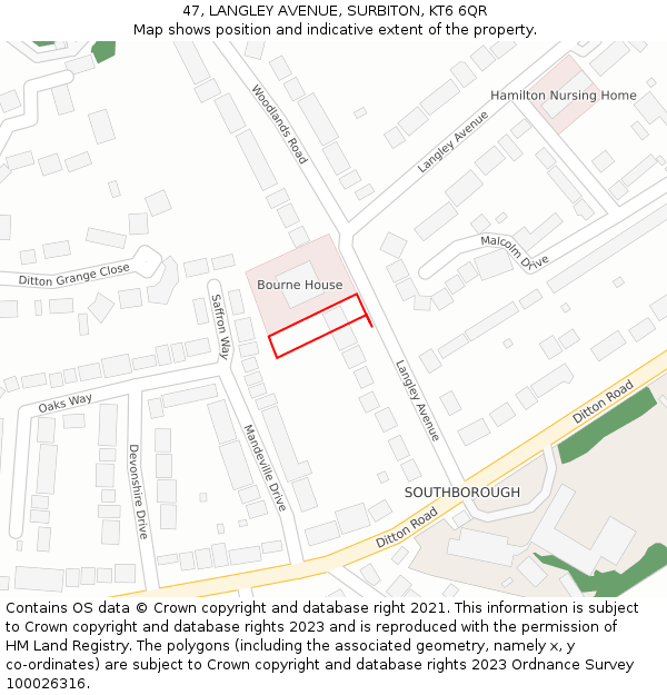 47, LANGLEY AVENUE, SURBITON, KT6 6QR: Location map and indicative extent of plot