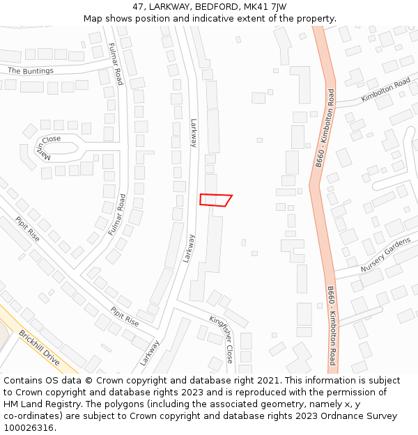47, LARKWAY, BEDFORD, MK41 7JW: Location map and indicative extent of plot