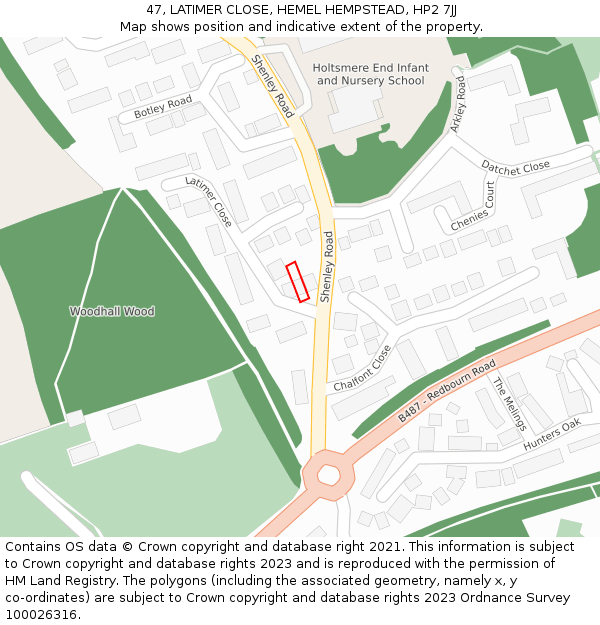 47, LATIMER CLOSE, HEMEL HEMPSTEAD, HP2 7JJ: Location map and indicative extent of plot