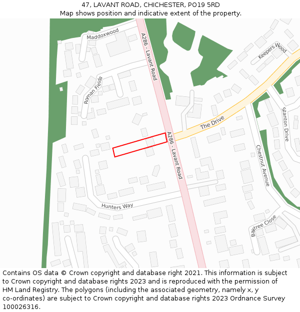 47, LAVANT ROAD, CHICHESTER, PO19 5RD: Location map and indicative extent of plot
