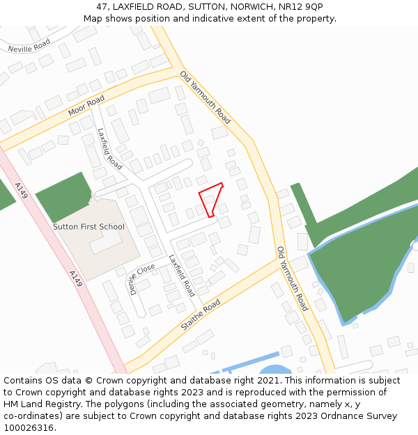 47, LAXFIELD ROAD, SUTTON, NORWICH, NR12 9QP: Location map and indicative extent of plot