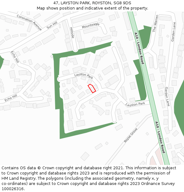 47, LAYSTON PARK, ROYSTON, SG8 9DS: Location map and indicative extent of plot