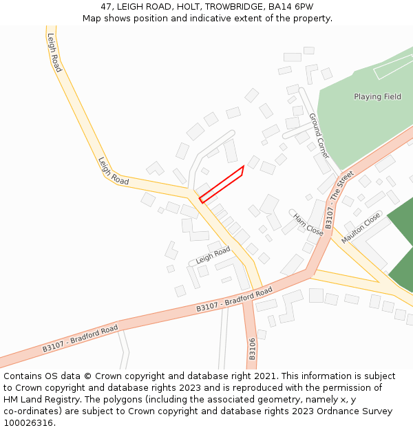 47, LEIGH ROAD, HOLT, TROWBRIDGE, BA14 6PW: Location map and indicative extent of plot