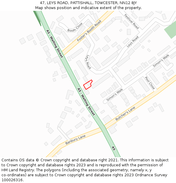 47, LEYS ROAD, PATTISHALL, TOWCESTER, NN12 8JY: Location map and indicative extent of plot