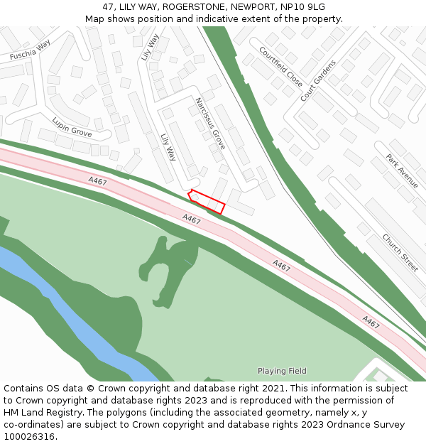 47, LILY WAY, ROGERSTONE, NEWPORT, NP10 9LG: Location map and indicative extent of plot