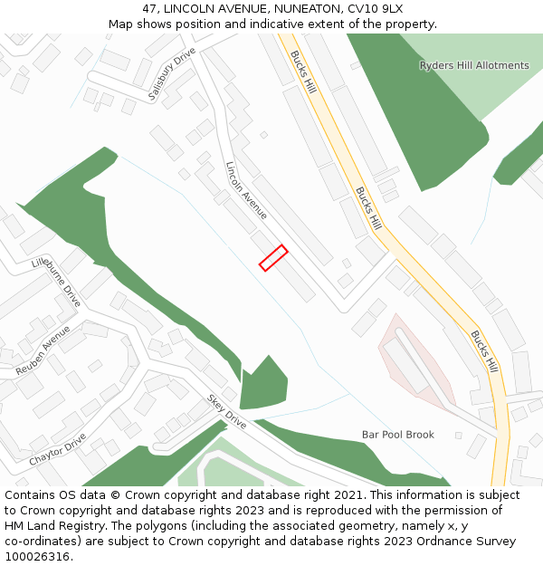 47, LINCOLN AVENUE, NUNEATON, CV10 9LX: Location map and indicative extent of plot