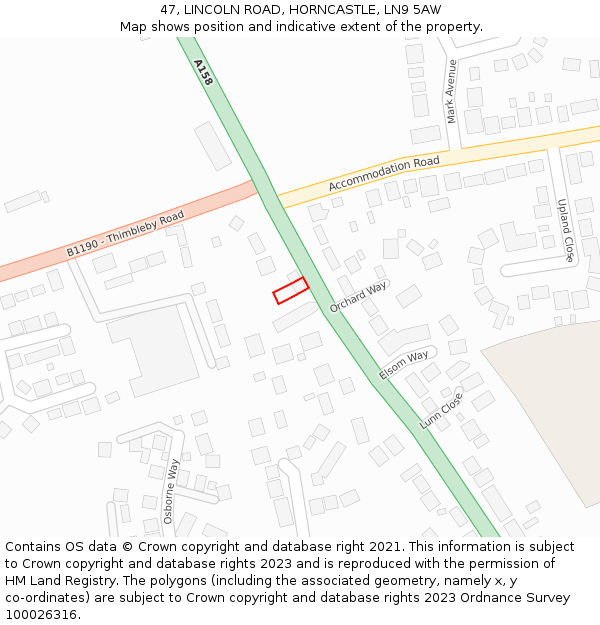 47, LINCOLN ROAD, HORNCASTLE, LN9 5AW: Location map and indicative extent of plot