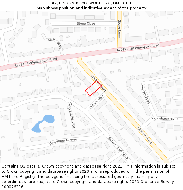 47, LINDUM ROAD, WORTHING, BN13 1LT: Location map and indicative extent of plot