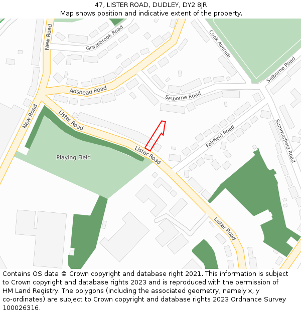47, LISTER ROAD, DUDLEY, DY2 8JR: Location map and indicative extent of plot