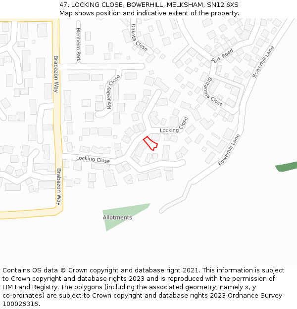 47, LOCKING CLOSE, BOWERHILL, MELKSHAM, SN12 6XS: Location map and indicative extent of plot