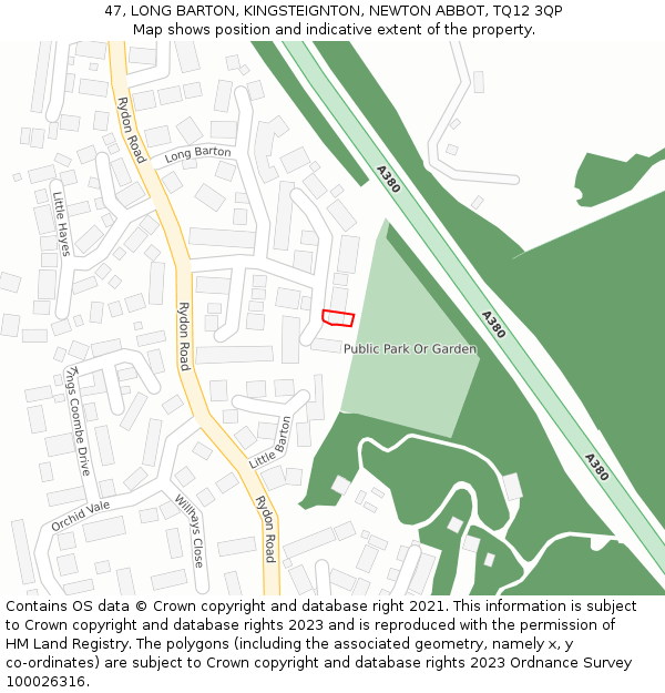 47, LONG BARTON, KINGSTEIGNTON, NEWTON ABBOT, TQ12 3QP: Location map and indicative extent of plot