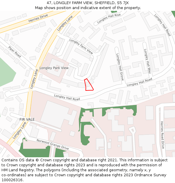 47, LONGLEY FARM VIEW, SHEFFIELD, S5 7JX: Location map and indicative extent of plot