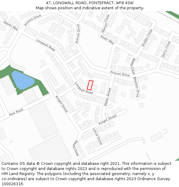 47, LONGWALL ROAD, PONTEFRACT, WF8 4SW: Location map and indicative extent of plot