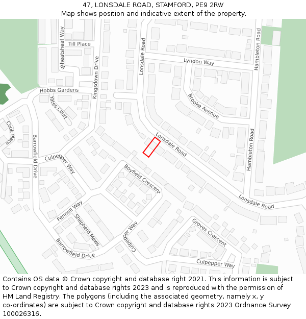47, LONSDALE ROAD, STAMFORD, PE9 2RW: Location map and indicative extent of plot