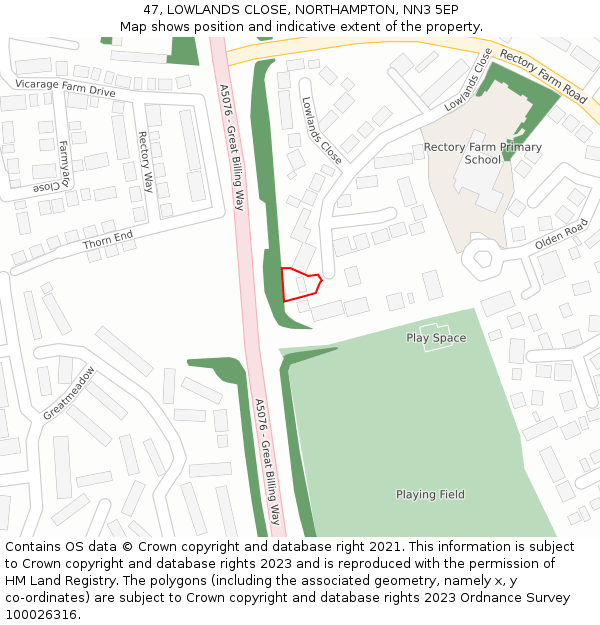 47, LOWLANDS CLOSE, NORTHAMPTON, NN3 5EP: Location map and indicative extent of plot