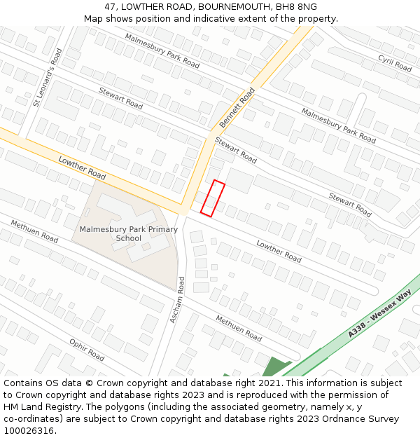 47, LOWTHER ROAD, BOURNEMOUTH, BH8 8NG: Location map and indicative extent of plot