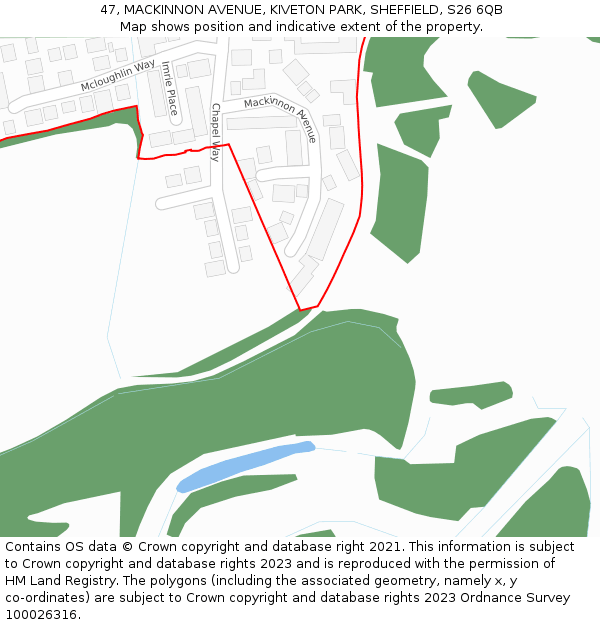 47, MACKINNON AVENUE, KIVETON PARK, SHEFFIELD, S26 6QB: Location map and indicative extent of plot