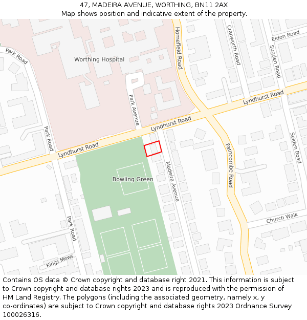 47, MADEIRA AVENUE, WORTHING, BN11 2AX: Location map and indicative extent of plot
