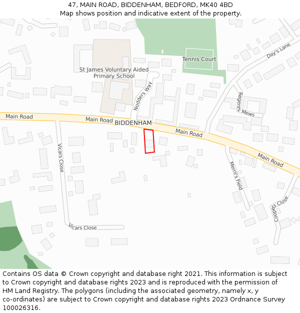 47, MAIN ROAD, BIDDENHAM, BEDFORD, MK40 4BD: Location map and indicative extent of plot