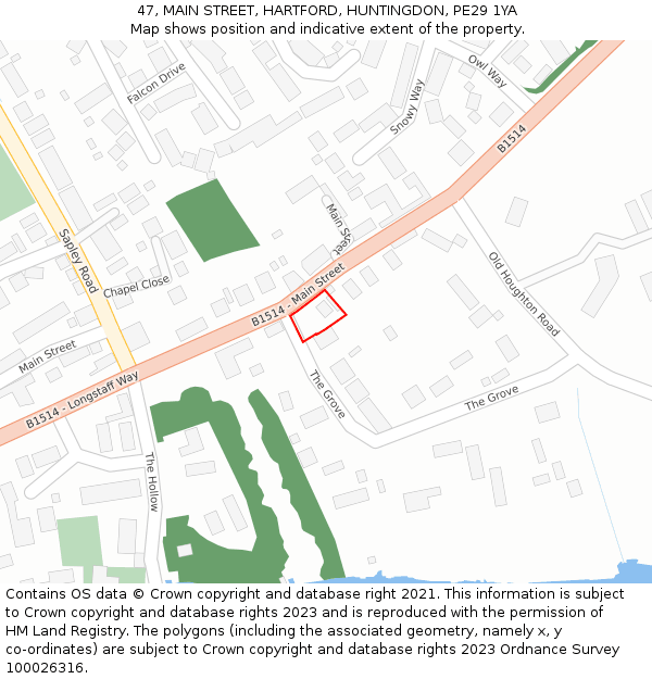 47, MAIN STREET, HARTFORD, HUNTINGDON, PE29 1YA: Location map and indicative extent of plot