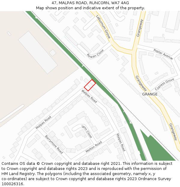 47, MALPAS ROAD, RUNCORN, WA7 4AG: Location map and indicative extent of plot