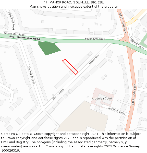 47, MANOR ROAD, SOLIHULL, B91 2BL: Location map and indicative extent of plot