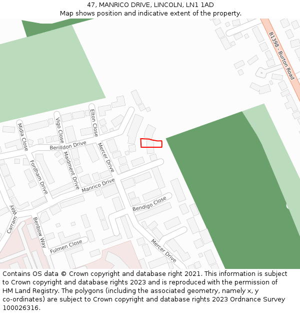 47, MANRICO DRIVE, LINCOLN, LN1 1AD: Location map and indicative extent of plot