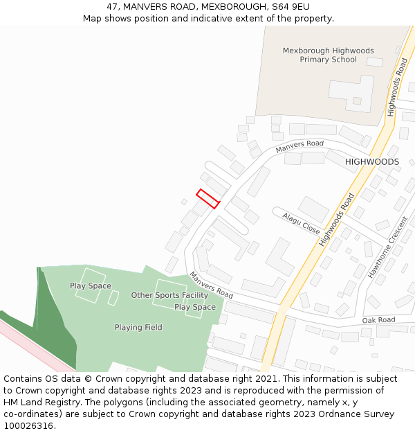 47, MANVERS ROAD, MEXBOROUGH, S64 9EU: Location map and indicative extent of plot