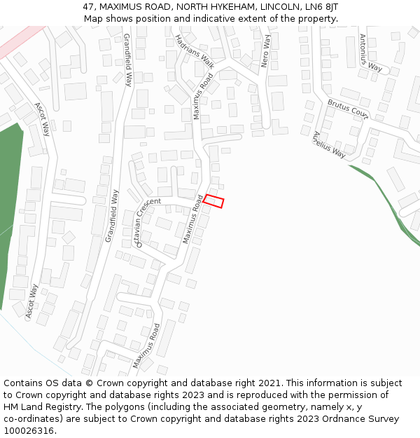 47, MAXIMUS ROAD, NORTH HYKEHAM, LINCOLN, LN6 8JT: Location map and indicative extent of plot