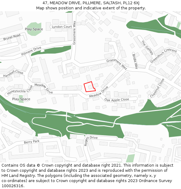 47, MEADOW DRIVE, PILLMERE, SALTASH, PL12 6XJ: Location map and indicative extent of plot