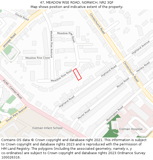 47, MEADOW RISE ROAD, NORWICH, NR2 3QF: Location map and indicative extent of plot