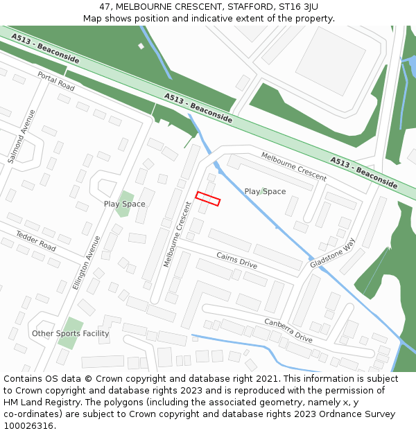 47, MELBOURNE CRESCENT, STAFFORD, ST16 3JU: Location map and indicative extent of plot