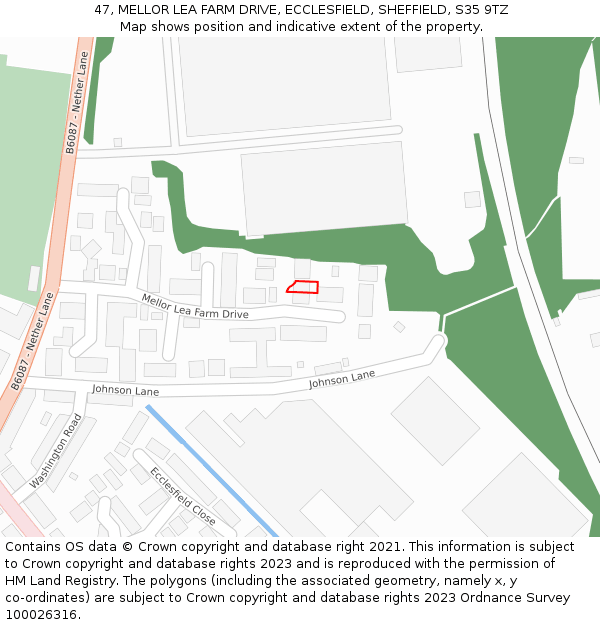 47, MELLOR LEA FARM DRIVE, ECCLESFIELD, SHEFFIELD, S35 9TZ: Location map and indicative extent of plot