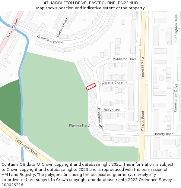 47, MIDDLETON DRIVE, EASTBOURNE, BN23 6HD: Location map and indicative extent of plot