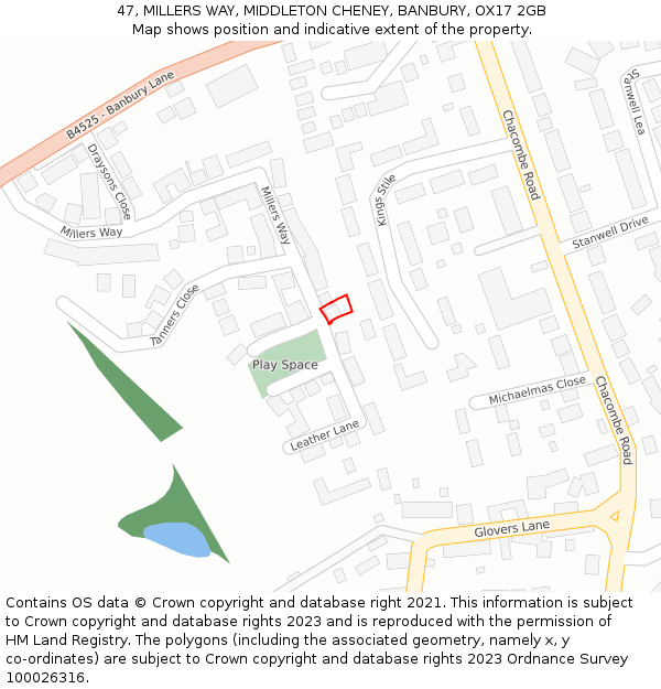 47, MILLERS WAY, MIDDLETON CHENEY, BANBURY, OX17 2GB: Location map and indicative extent of plot
