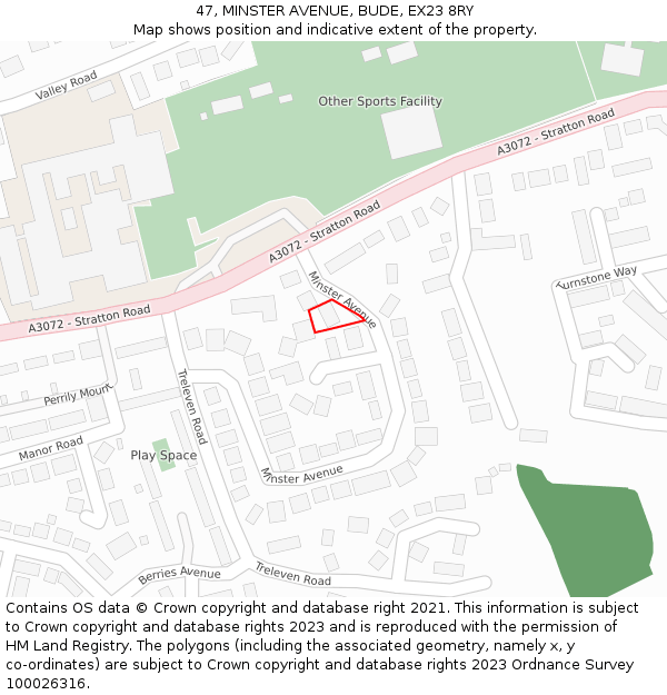 47, MINSTER AVENUE, BUDE, EX23 8RY: Location map and indicative extent of plot
