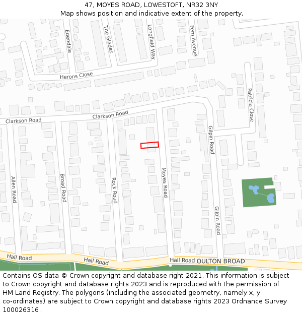 47, MOYES ROAD, LOWESTOFT, NR32 3NY: Location map and indicative extent of plot