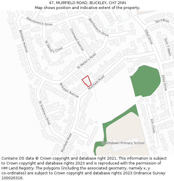 47, MUIRFIELD ROAD, BUCKLEY, CH7 2NN: Location map and indicative extent of plot
