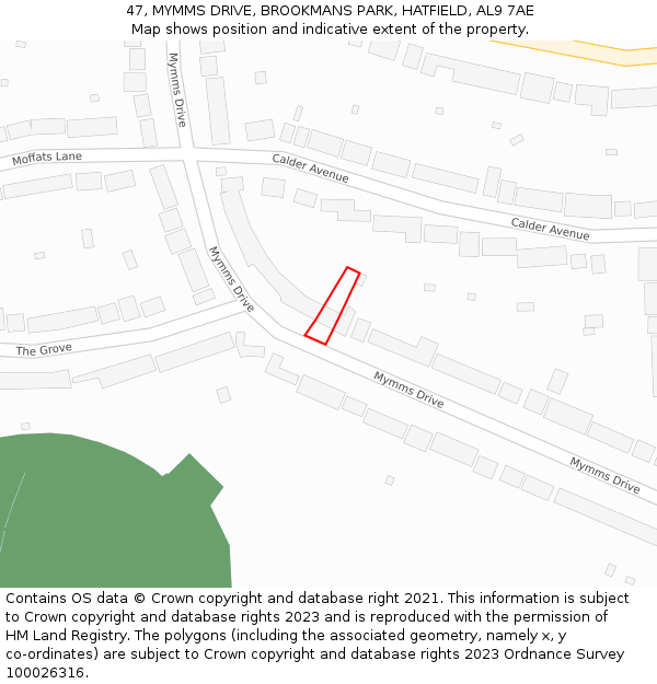 47, MYMMS DRIVE, BROOKMANS PARK, HATFIELD, AL9 7AE: Location map and indicative extent of plot
