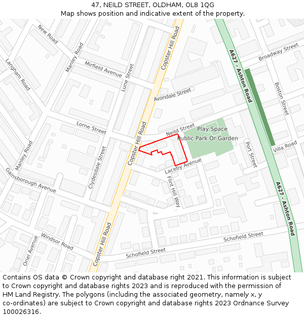47, NEILD STREET, OLDHAM, OL8 1QG: Location map and indicative extent of plot