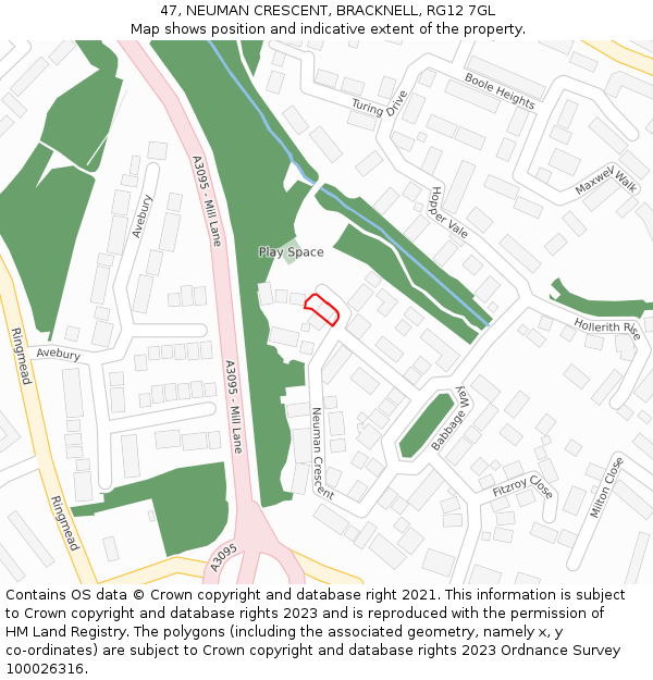 47, NEUMAN CRESCENT, BRACKNELL, RG12 7GL: Location map and indicative extent of plot