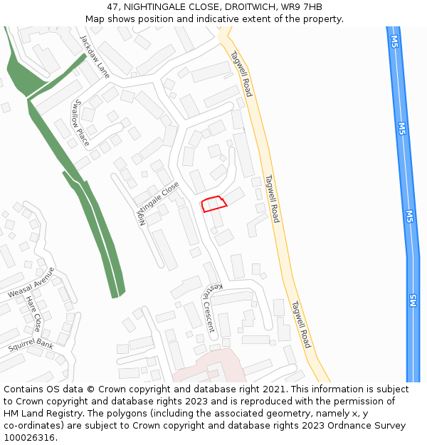 47, NIGHTINGALE CLOSE, DROITWICH, WR9 7HB: Location map and indicative extent of plot