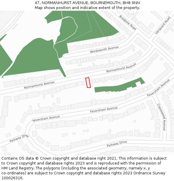 47, NORMANHURST AVENUE, BOURNEMOUTH, BH8 9NN: Location map and indicative extent of plot