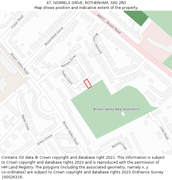 47, NORRELS DRIVE, ROTHERHAM, S60 2RD: Location map and indicative extent of plot